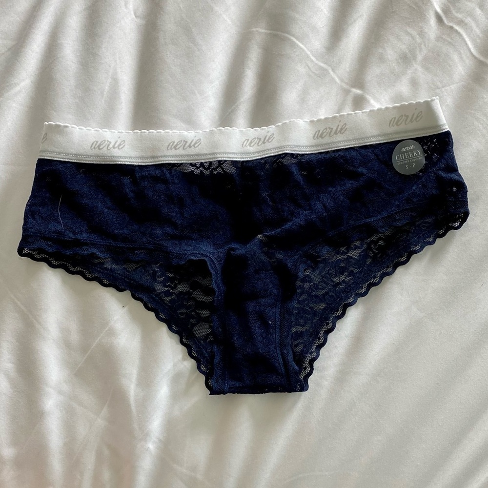 NWT Aerie Navy Cheeky Logo Panty
